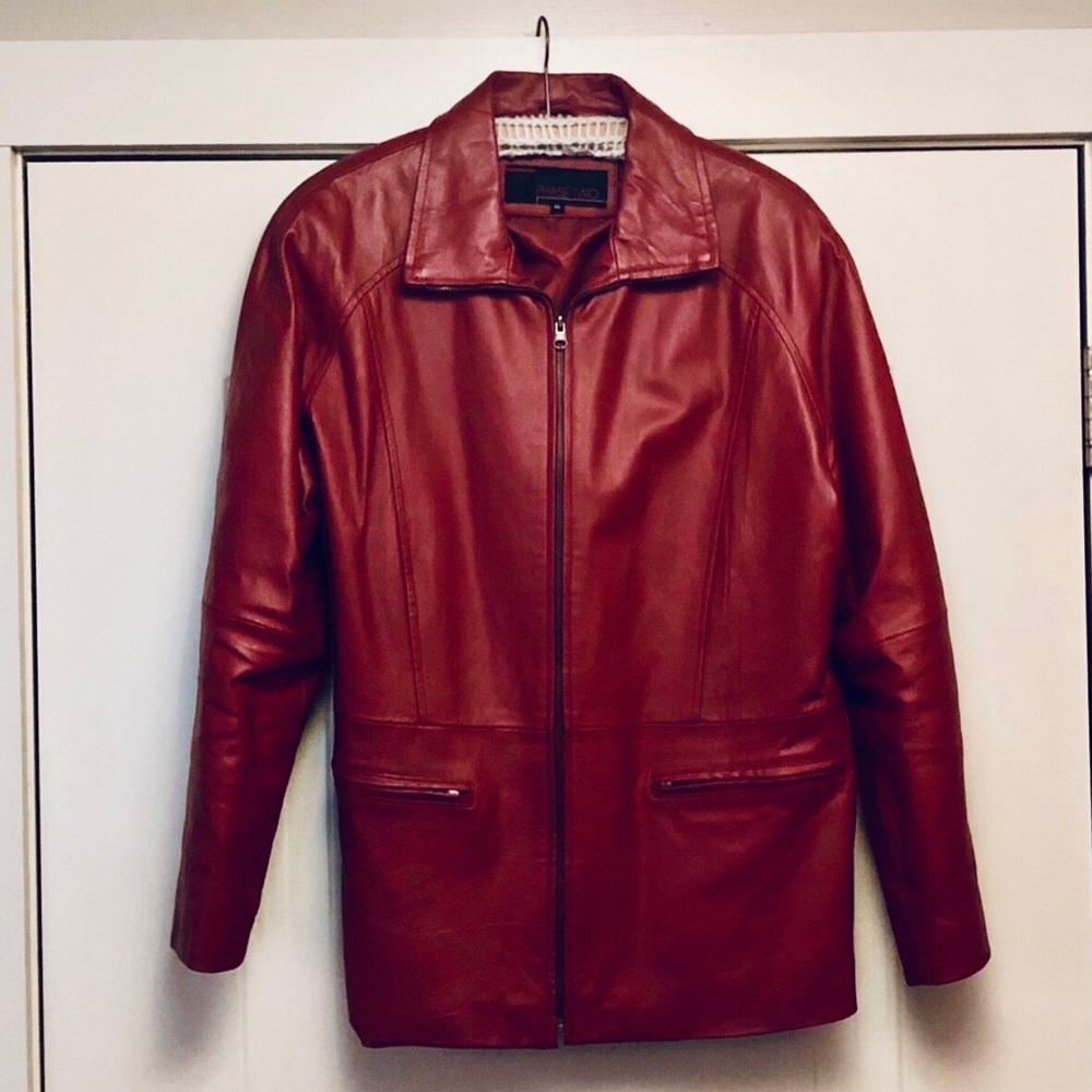 Women’s Red Leather Coat XL